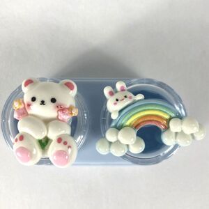 Bear Bunny Rainbow Contact Lens Case Travel Compact Kawaii Easter Basket Stuffer